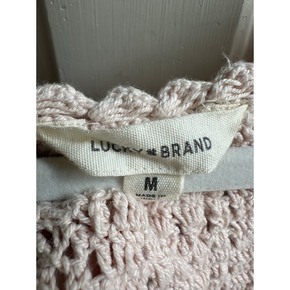 Lucky Brand Boho Crochet Tie-Front Cardigan Sweater Vest Pink Cotton Size M - Picture 9 of 9